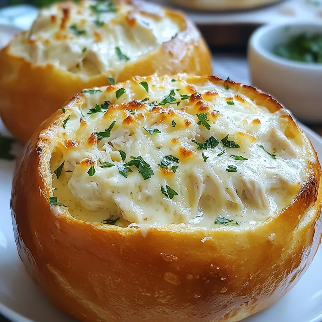 Chicken Alfredo Bread Bowls Flavorful Easy Dinner