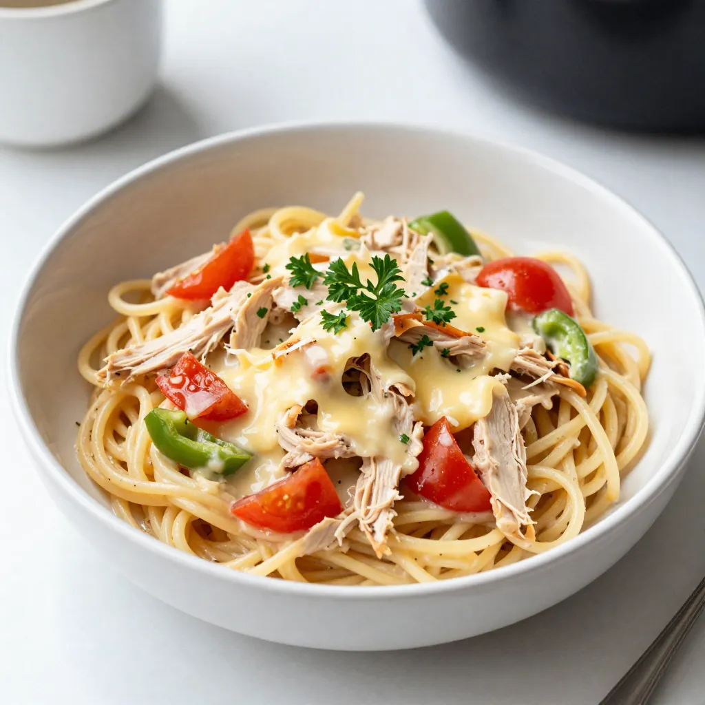 Crockpot Creamy Chicken Spaghetti Easy Family Meal