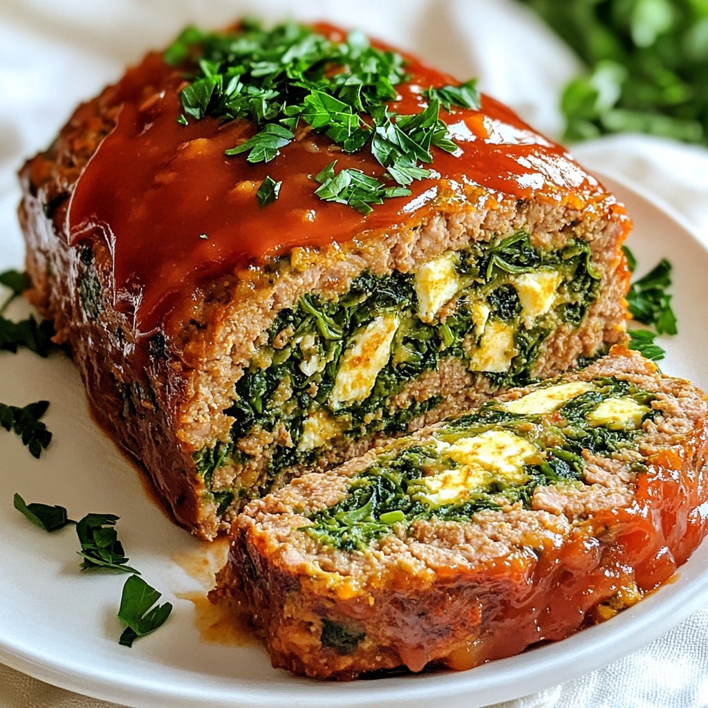 Spinach Feta Stuffed Turkey Meatloaf Healthy Dinner